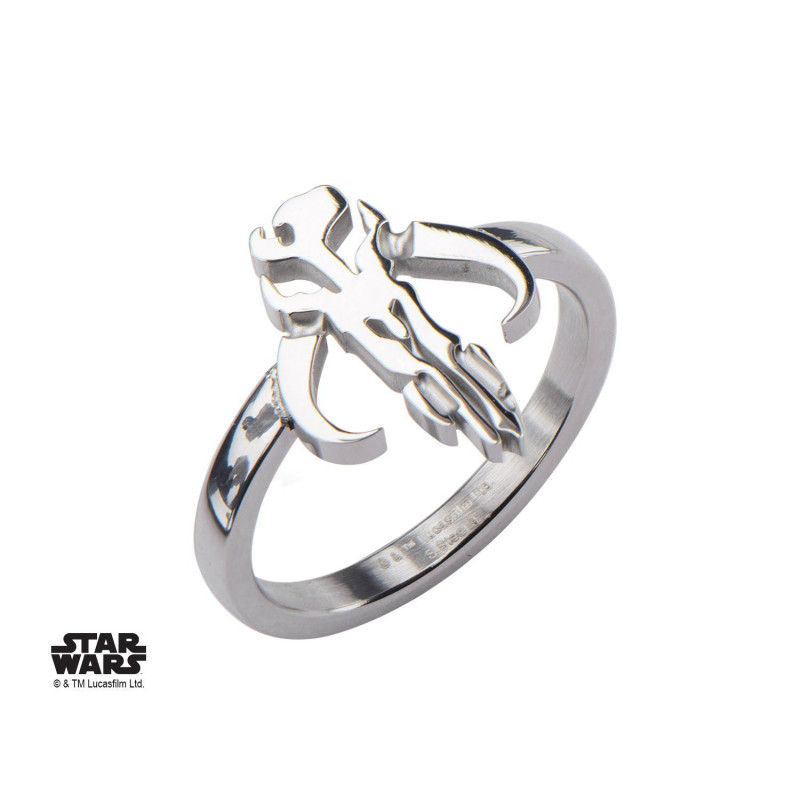 STAR WARS - Women's Stainless Steel Mandalorian Sym Cut Ring - Size 6
