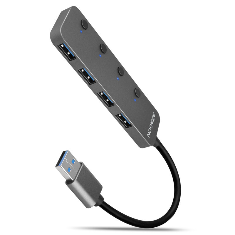 AXAGON compatible HUE-MSA Superspeed USB-A Switch Hub, 4x USB 3.0, aktiv - 20cm, schwarz