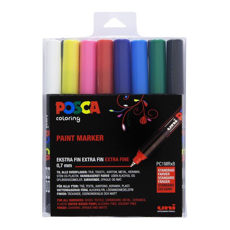 Posca - PC1MR - Extra Fine Tip Pen - Basic Colors, 8 pc