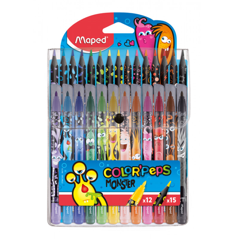 Maped - Color'Peps Monster set - 12 markers / 15 pencils (984718)