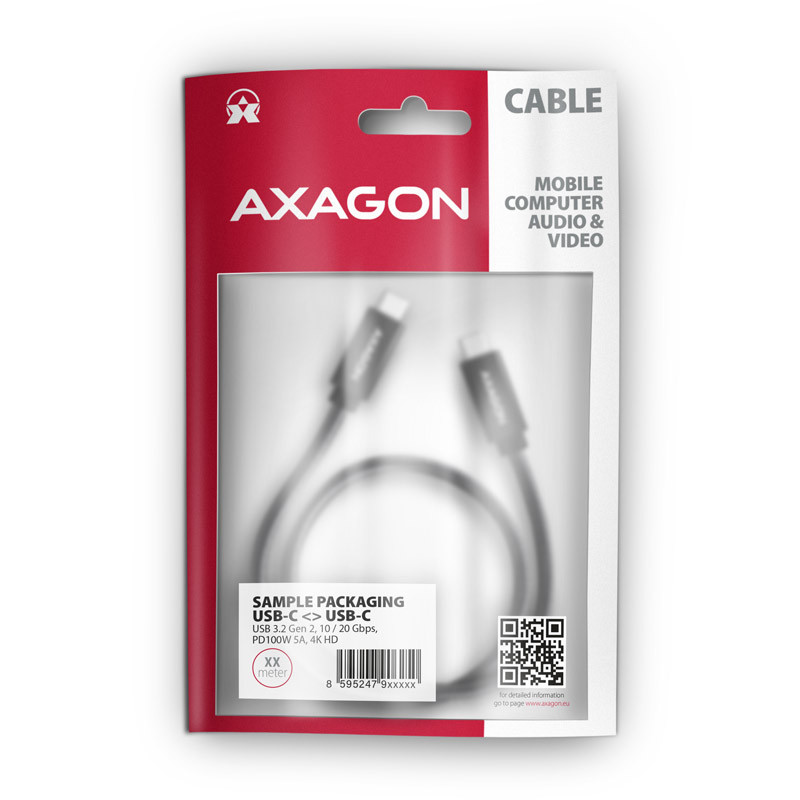 AXAGON compatible BUCM32-CM20AB Kabel USB-C 3.2 Gen 2 auf USB-C 3.2 Gen 2, schwarz - 2m