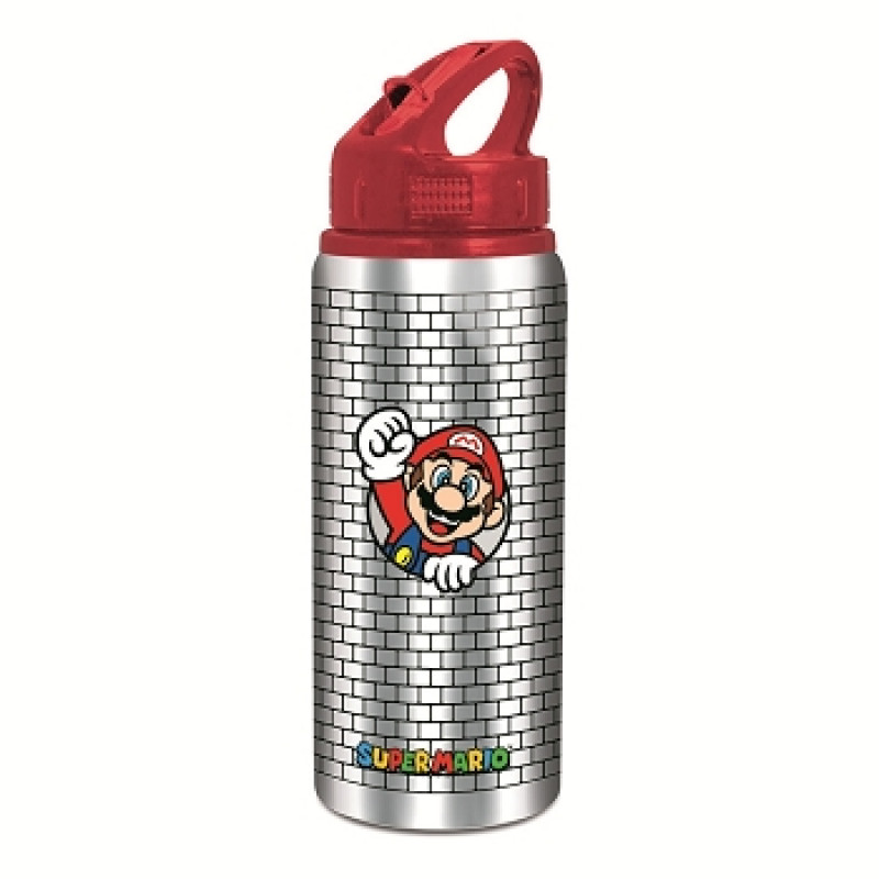 Bouteille de sport en acier inoxydable Super Mario (bouchon rouge)