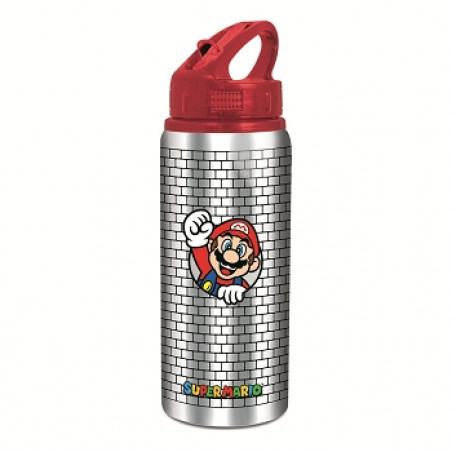 Bouteille de sport en acier inoxydable Super Mario (bouchon rouge)