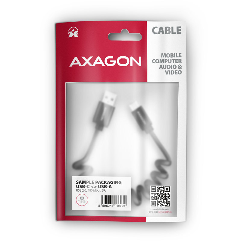 AXAGON compatible BUCM-AM10TB Twister-Kabel, USB-C auf USB-A 2.0, schwarz - 0,6m