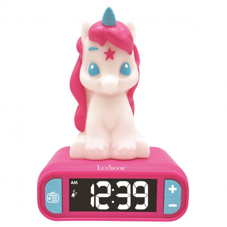Lexibook compatible - Alarm Clock with Unicorn Night Light with 3D design and sound effects (RL800UNI)