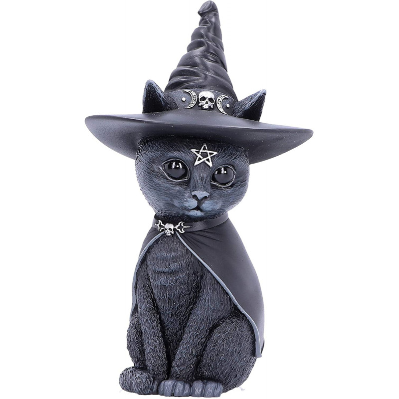 Purrah Figurine Chat Occulte Chapeau de sorcière Noir 13,5 cm
