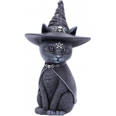 Purrah Figurine Chat Occulte Chapeau de sorcière Noir 13,5 cm