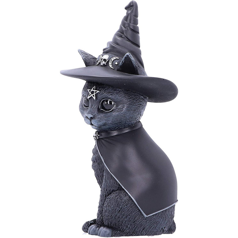 Purrah Figurine Chat Occulte Chapeau de sorcière Noir 13,5 cm