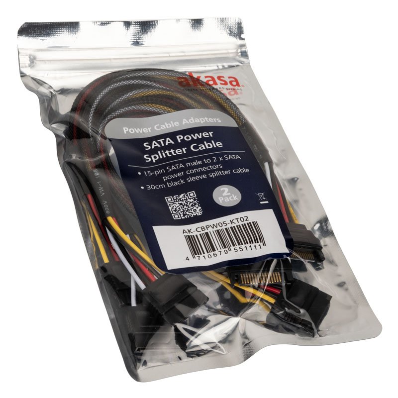 Akasa compatible SATA Strom-Y-Kabel - 30cm, 2er Pack