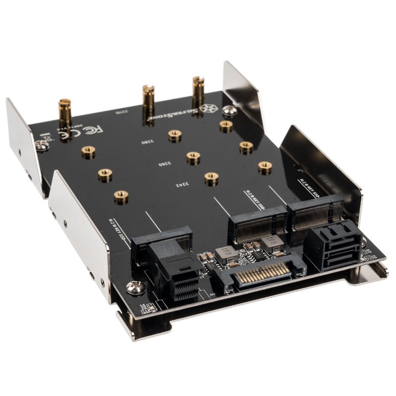 Silverstone SST-SDP12 - 3.5 Zoll für 2x M.2 SATA und 1x M.2 NVMe SSD Mounting Adapter Bracket