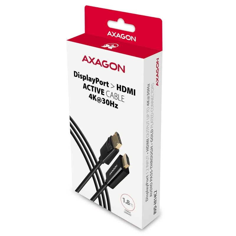 AXAGON compatible RVD-HI14C2 DisplayPort zu HDMI Adapterkabel, 4K/30 Hz, 180 cm lang - schwarz
