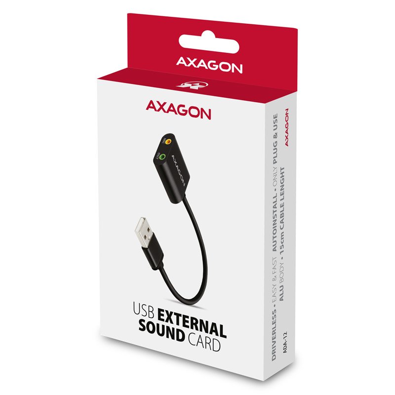 AXAGON compatible ADA-12 USB 2.0, Stereo Audio Mini-Adapter, 15 cm Kabellänge