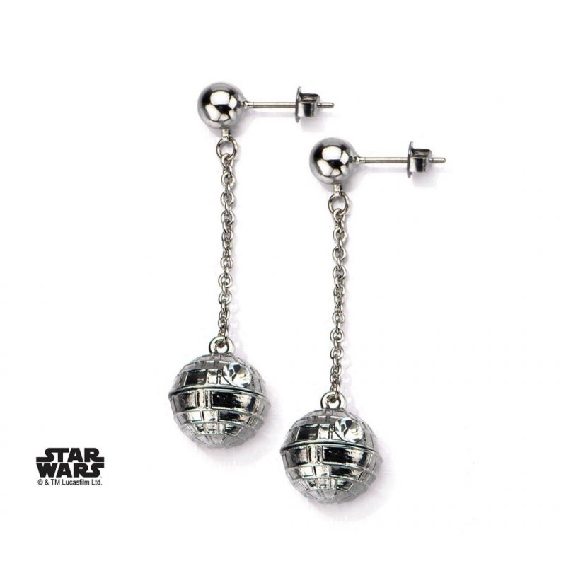 STAR WARS - Stainless Steel 3D Death Star Stud Dangle Earrings