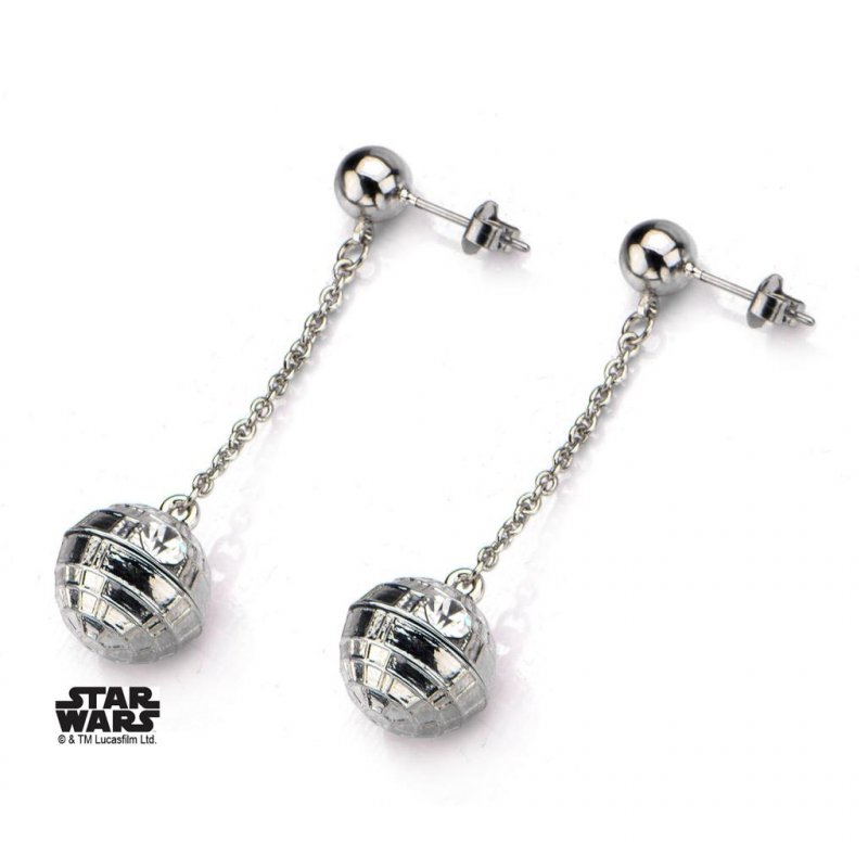 STAR WARS - Stainless Steel 3D Death Star Stud Dangle Earrings