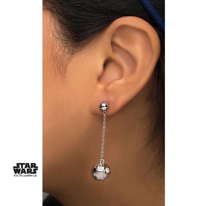 STAR WARS - Stainless Steel 3D Death Star Stud Dangle Earrings