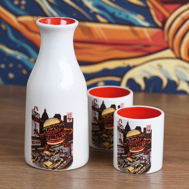 JAPANESE STYLE - Burgerzilla - Set de 2 mugs à Sake + bouteille à sake