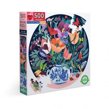 eeBoo - Round puzzle, 500 pcs - Still Life with Flowers (EPZFSLF)