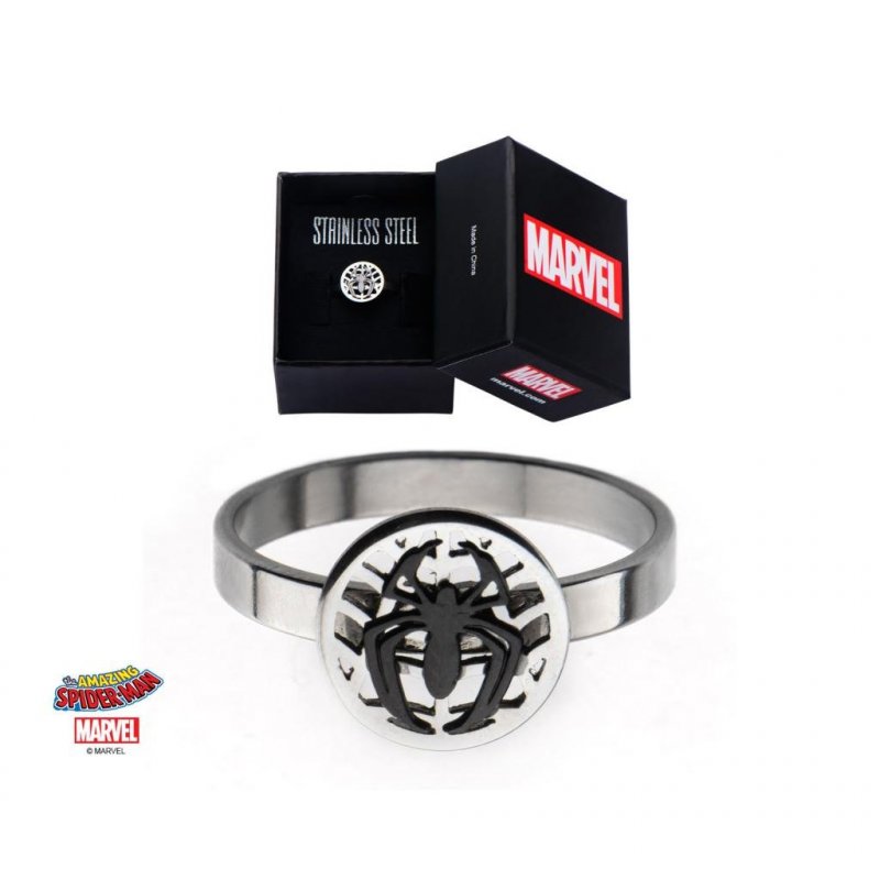 MARVEL - Women's Silver Plated Brass Spider-Man Ring - Size 9
