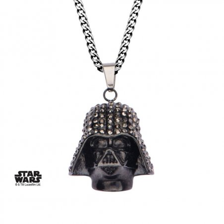 STAR WARS - Black PVD Plated Darth Vader with Clear Gem Pendant Chain