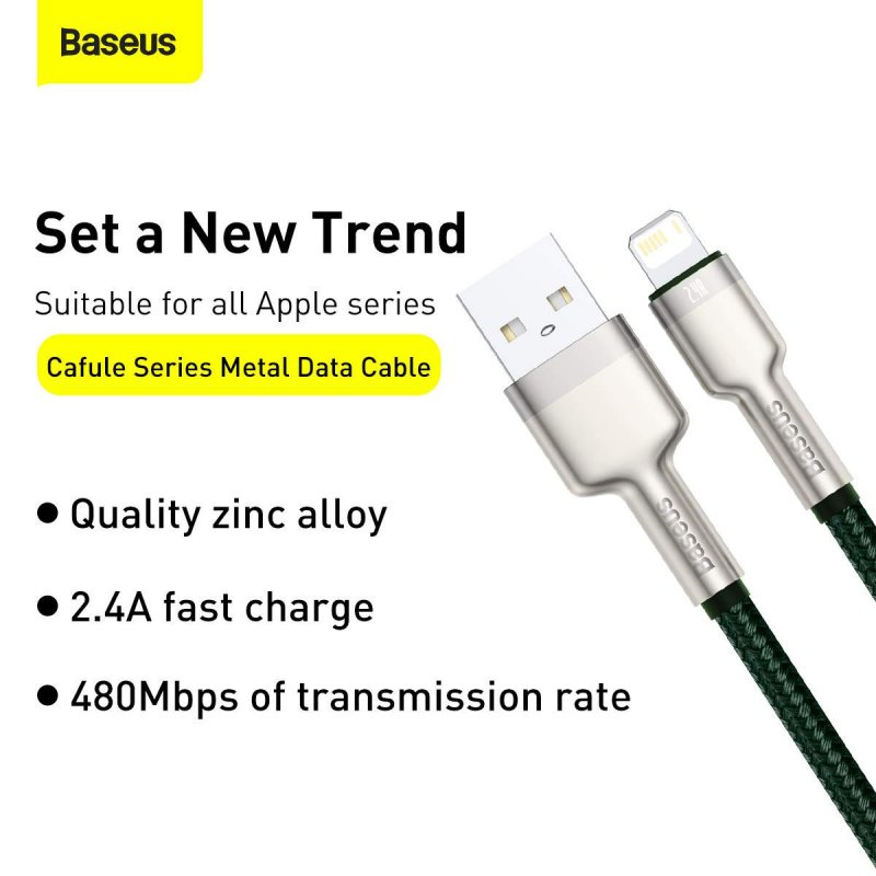 Baseus Lightning Cafule Series Metal data cable 2.4A 1m Green (CALJK-A06)