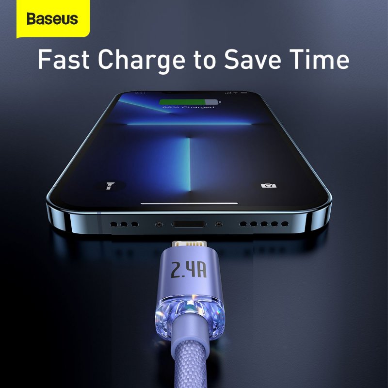 Baseus Lightning Crystal Shine Cable Series Fast Charging Data Cable 2.4A 1.2m Purple (CAJY000005)