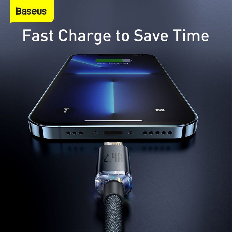 Baseus Lightning Crystal Shine Cable Series Fast Charging Data Cable 2.4A 2m Black (CAJY000101)
