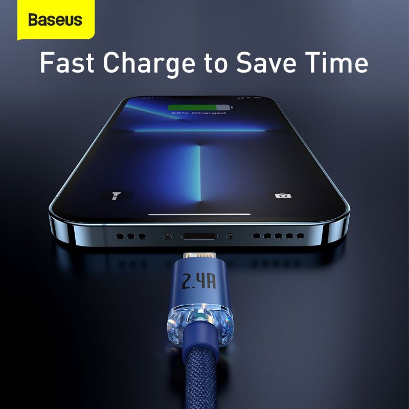 Baseus Lightning Crystal Shine Cable Series Fast Charging Data Cable 2.4A 2m Blue (CAJY000103)