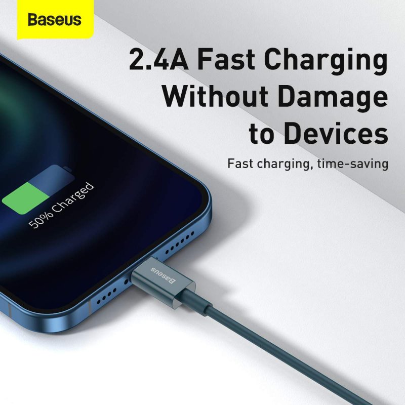 Baseus Lightning Superior Series cable, Fast Charging, Data 2.4A, 2m Blue (CALYS-C03)