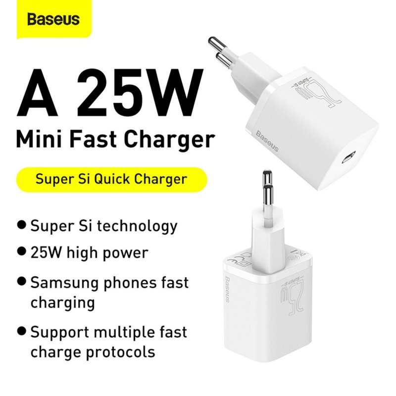 Baseus Travel Charger Super Si 1C Quick Charger 25W EU White (CCSP020102)