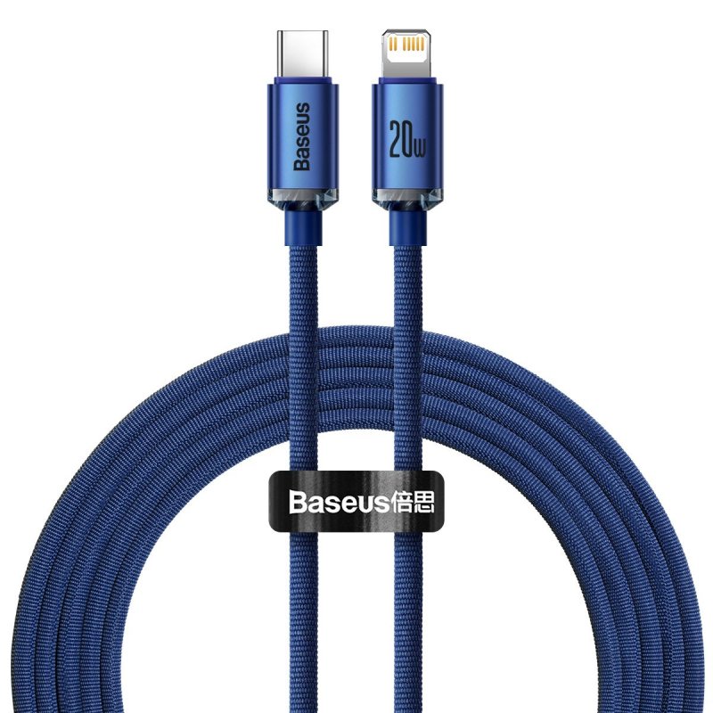 Baseus Type-C - Lightning cable, Crystal Shine Series Fast Charging Data Cable 20W 2m Blue (CAJY000303)