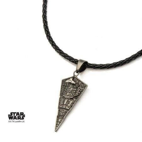 STAR WARS - Men's Stainless Steel Star Destroyer Pendant Black Leather
