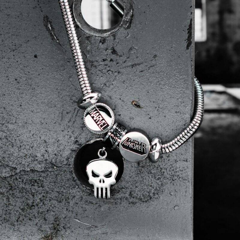 MARVEL - Women's Stainless Steel Punisher Bead Charm Bracelet Set