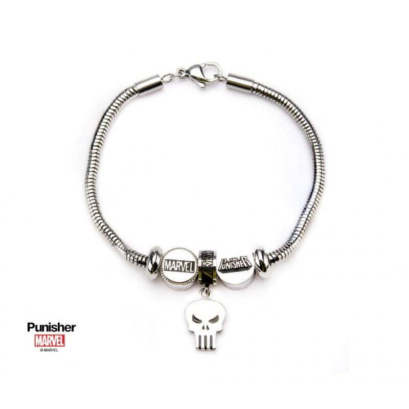 MARVEL - Women's Stainless Steel Punisher Bead Charm Bracelet Set