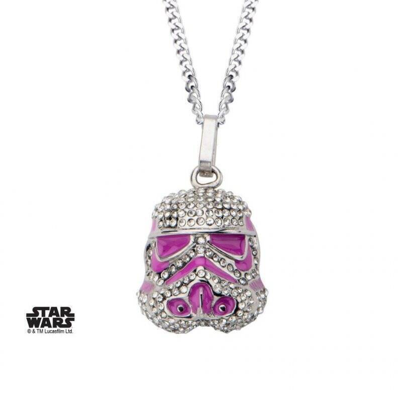 STAR WARS - Stormtrooper with Clear Gem and Pink Enamel Filled Pendant