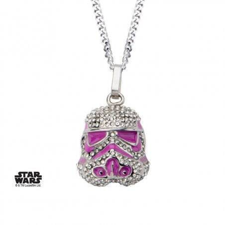 STAR WARS - Stormtrooper with Clear Gem and Pink Enamel Filled Pendant