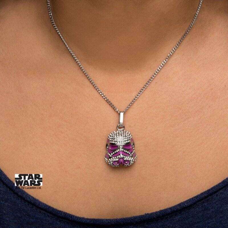 STAR WARS - Stormtrooper with Clear Gem and Pink Enamel Filled Pendant
