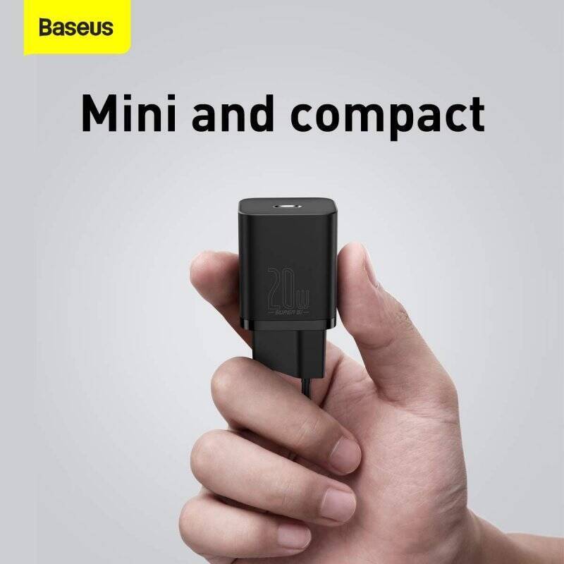 Baseus Travel Charger set Super Si 1C PD Fast charger + cable (Type--C to iP 1m) 20W Black (CCSUP-B01)