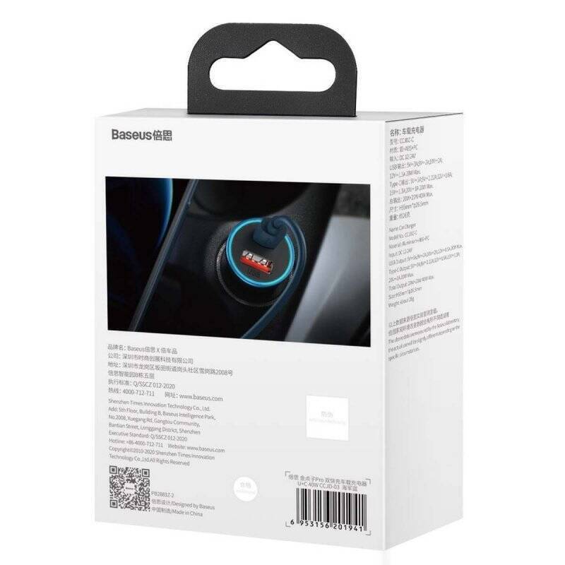 Baseus Car Charger Golden Contactor Pro Fast Type C / USB 40W, PD 3.0, QC 4.0+ SCP, FCP, AFC, Blue (CCJD-03)
