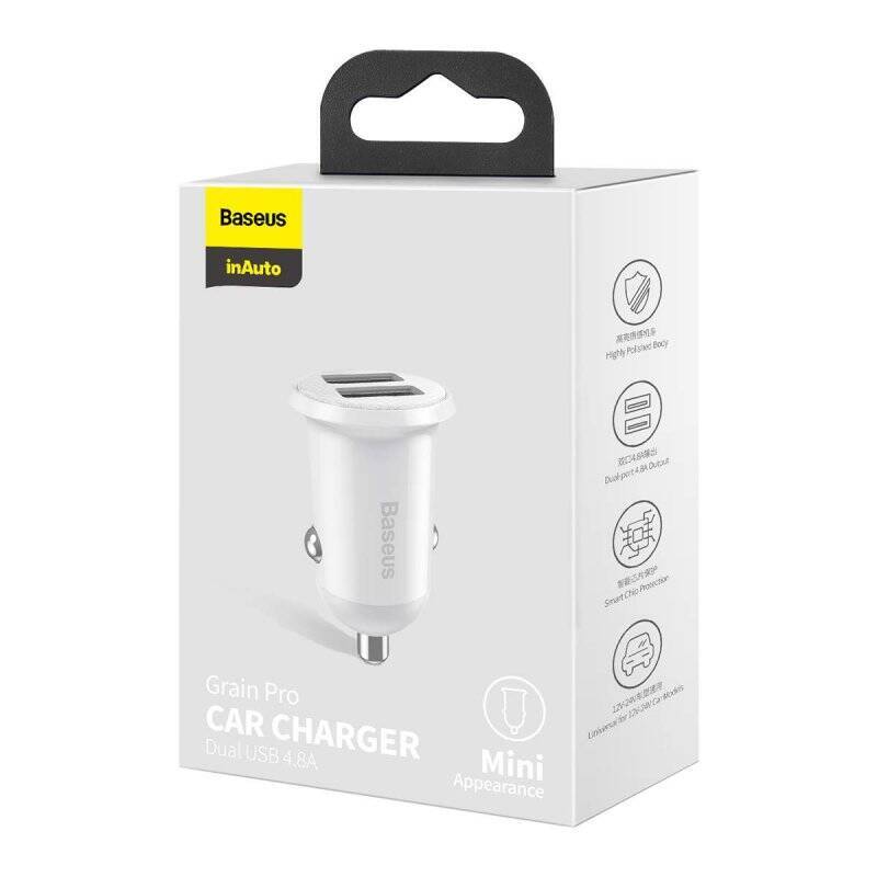 Baseus Car Charger Grain Pro Dual USB 4.8A White (CCALLP-02)