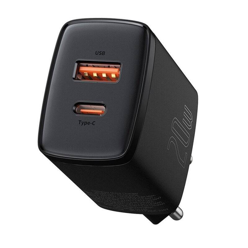 Baseus Travel Charger Compact Quick Charger U+C 20W EU Black (CCXJ-B01)