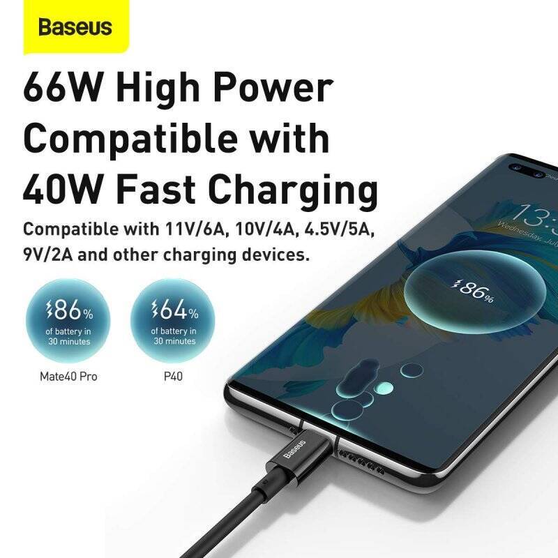 Baseus Type-C Superior series fast charging data cable 66W (11V/6A) 2m Black (CATYS-A01)