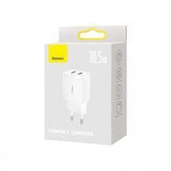 Baseus Travel Charger Compact wall Charger U+U, 10.5W EU White (CCXJ010202)