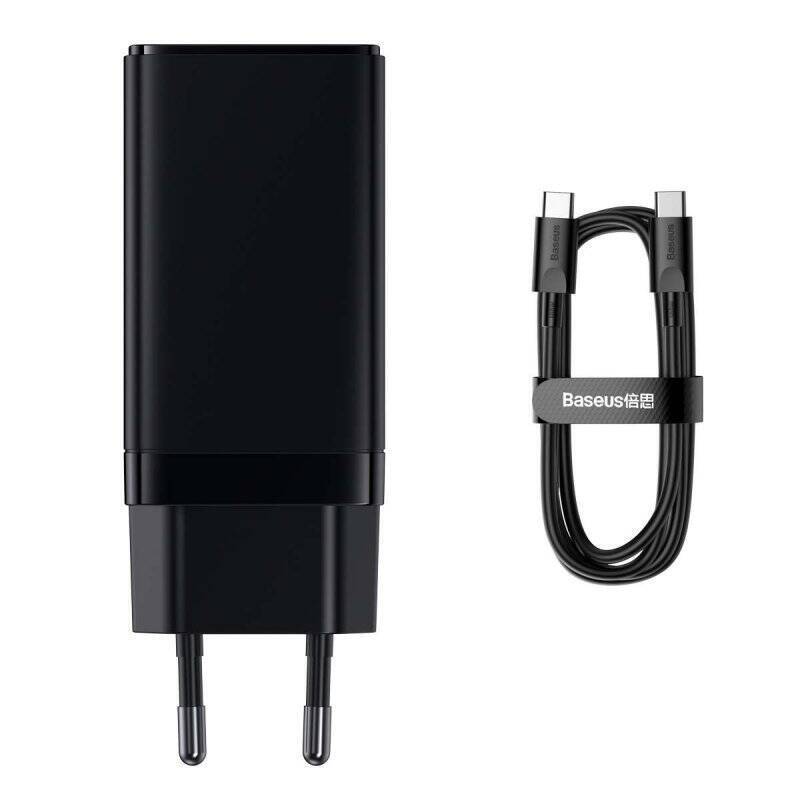 Baseus Travel Charger GaN3 Pro Quick wall charger C+C+U, PD3.0, QC4.0 +, AFC (with Type C - Type C cable 1m) 65W Black (