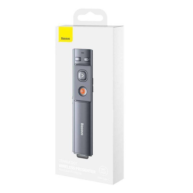 Baseus Laser Wireless Presenter Orange Dot Remote controller (Red Laser)(Charging version) 100m remote, Dual Interface, 