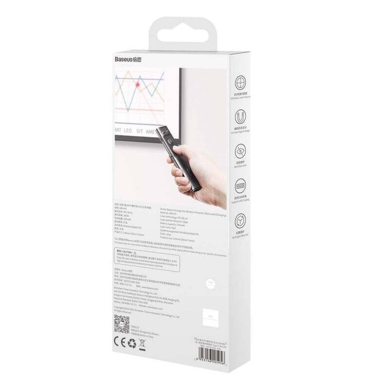 Baseus Laser Wireless Presenter Orange Dot Remote controller (Red Laser)(Charging version) 100m remote, Dual Interface, 