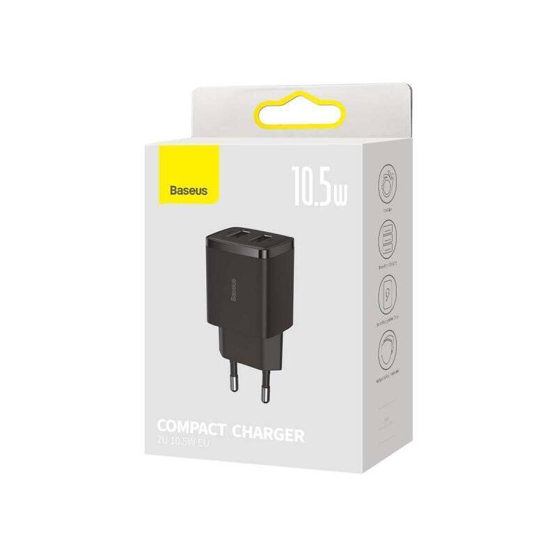 Baseus Travel Charger Compact wall Charger U+U, 10.5W EU Black (CCXJ010201)