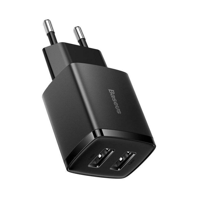 Baseus Travel Charger Compact wall Charger U+U, 10.5W EU Black (CCXJ010201)
