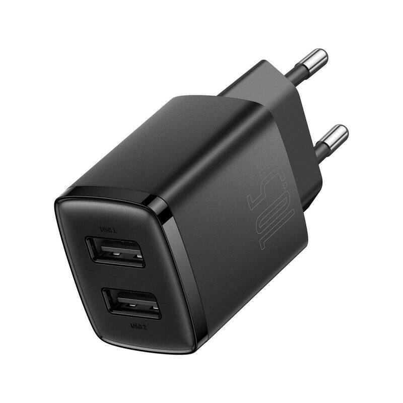 Baseus Travel Charger Compact wall Charger U+U, 10.5W EU Black (CCXJ010201)
