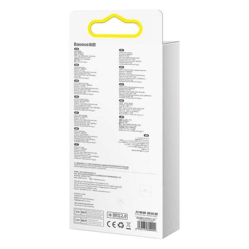 Baseus Universal 3-in-1 Bright Mirror 2 cable retractable, USB to Micro USB / Lightning / USB Type-C, 66W 1.1m Black (CA