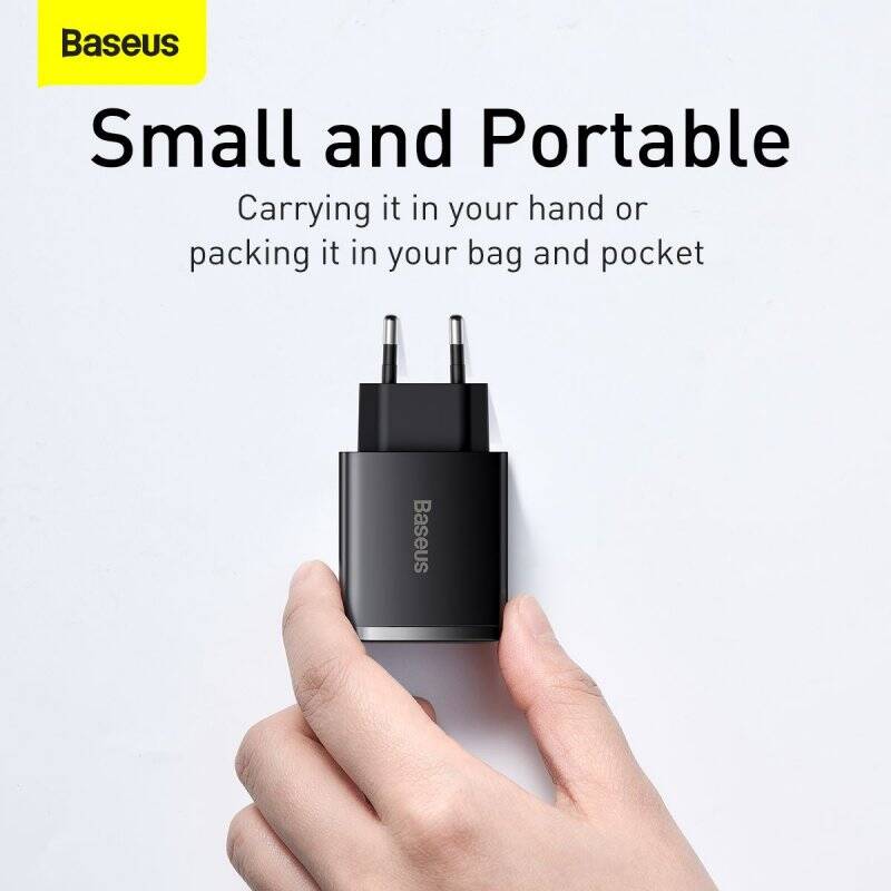 Baseus Travel Charger Compact Quick Charger U+U+C PD3.0, QC 3.0 30W EU Black (CCXJ-E01)